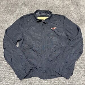 Hollister Mens Jacket XL Navy Blue Full Zip Stand Collar Lightweight